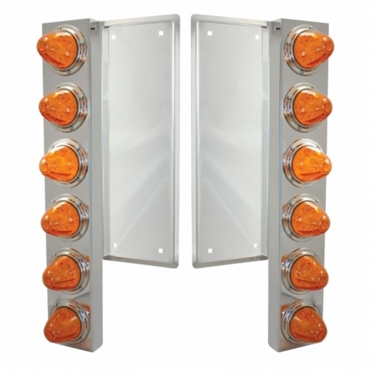 FL SS Front Air Cleaner Bracket With 12X 11 LED Watermelon Lights & Bezels -Amber LED & Lens