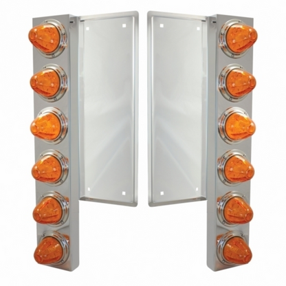 FL SS Front Air Cleaner Bracket With 12X 11 LED Watermelon Lights & Bezels -Amber LED & Lens