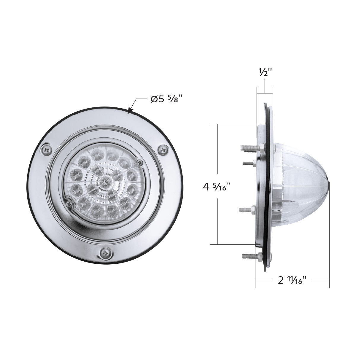 17 LED Dual Function Watermelon Reflector Light Sleeper Bunk Kit With 304 SS Bezel-Amber LED/Clear Lens