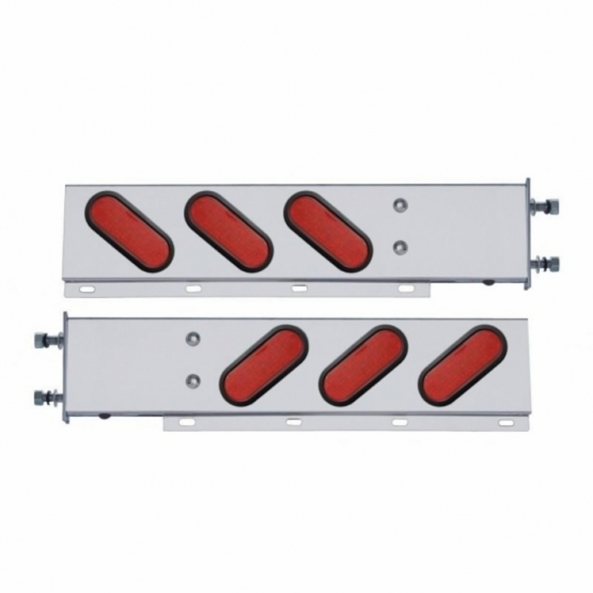 3-3/4" Bolt Pattern SS Spring Loaded Bar With 6" Oval 19 LED Lights -Red LED & Lens (Pair)