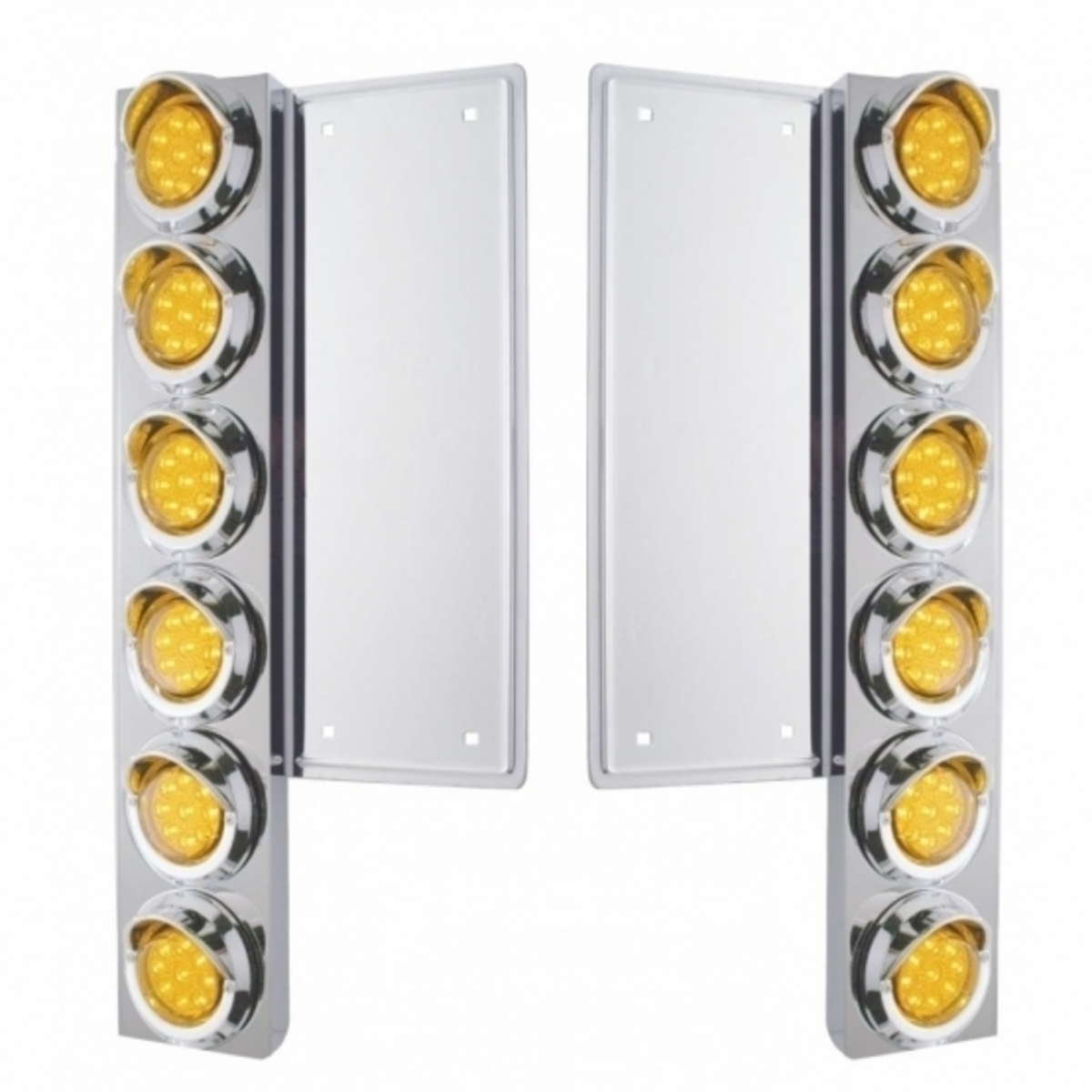 FL SS Front Air Cleaner Bracket With 12X 9 LED 2" Reflector Lights & Visors -Amber LED & Lens