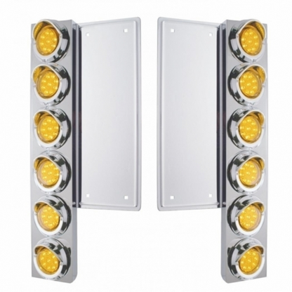 FL SS Front Air Cleaner Bracket With 12X 9 LED 2" Reflector Lights & Visors -Amber LED & Lens