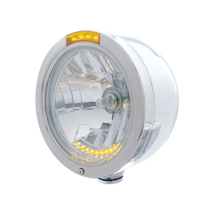 Stainless Steel Bullet Half Moon Headlight H4 With 10 Amber LED & Signal - Amber Lens