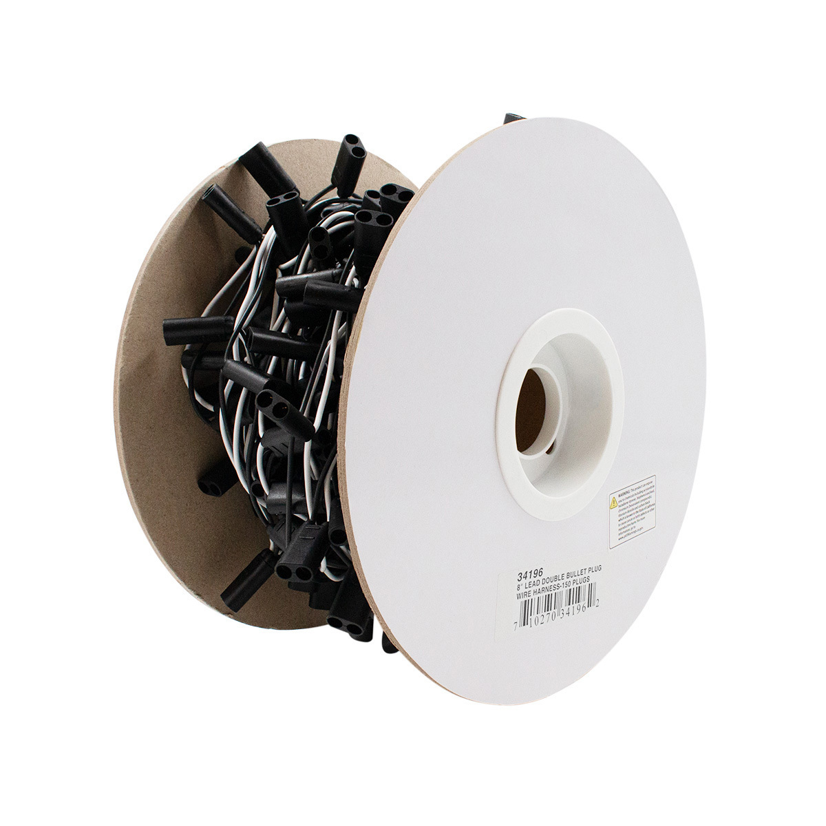 150 Count 2-Prong Female Bullet Plugs 16G Wire Harness Roll - 100' W/8" Lead Between Plugs