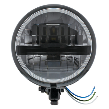 Black 5-3/4" Motorcycle Headlight 8 LED Blackout Bulb With Black Bar - Bottom Mount