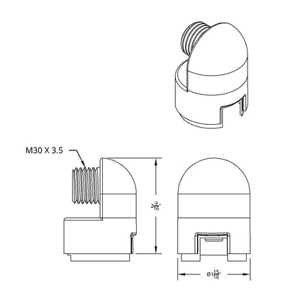 M30X3.5 Thread-On Gearshift Knob Chrome Mounting Adapter For Eaton Fuller Style 13/15/18 Speed - Horizontal (Bulk)