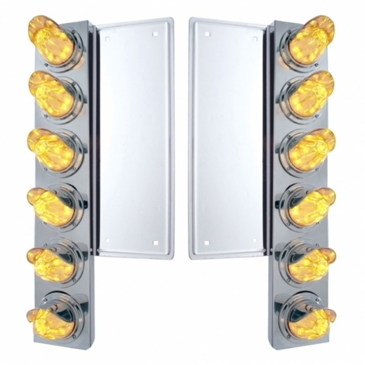 FL SS Front Air Cleaner Bracket With 12X 11 LED Watermelon Lights & Visors -Amber LED/Clear Lens