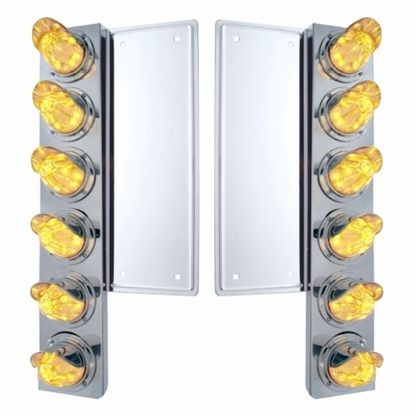 FL SS Front Air Cleaner Bracket With 12X 11 LED Watermelon Lights & Visors -Amber LED/Clear Lens
