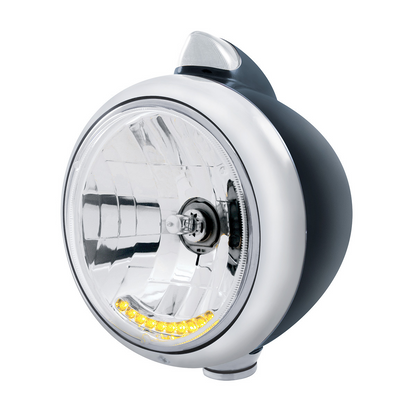 Black Guide 682-C Headlight H4 With 10 Amber LED & Original Style LED Signal-Clear Lens