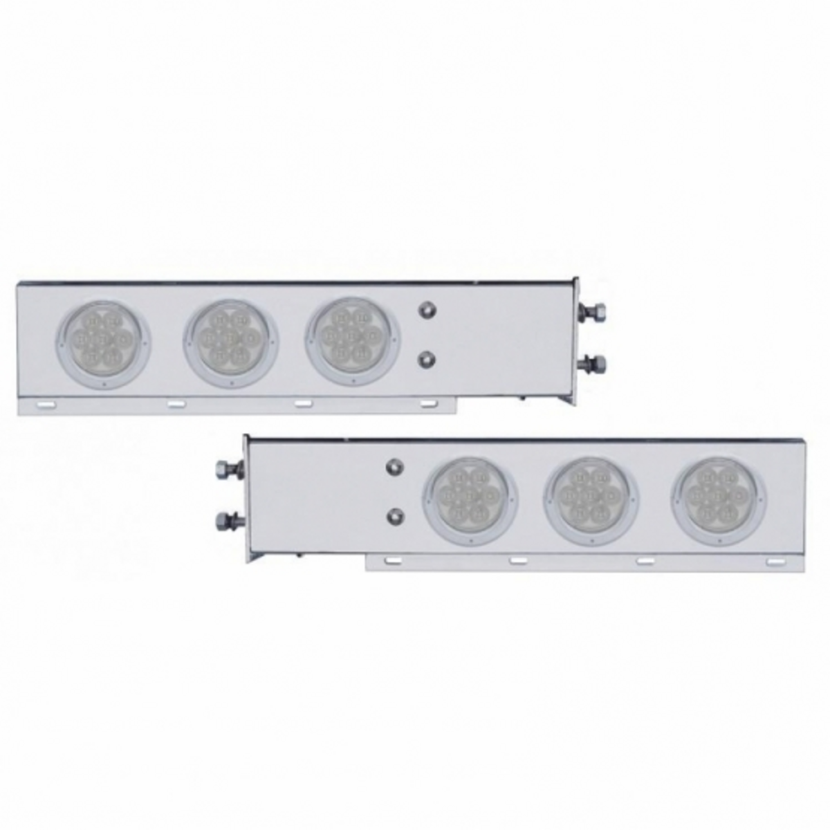 2.5" Bolt Pattern Chrome Spring Loaded Bar With 6X 4" 7 LED Lights & Visors -Red LED/Clear Lens (Pair)