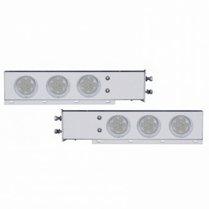 2.5" Bolt Pattern Chrome Spring Loaded Bar With 6X 4" 7 LED Lights & Visors -Red LED/Clear Lens (Pair)