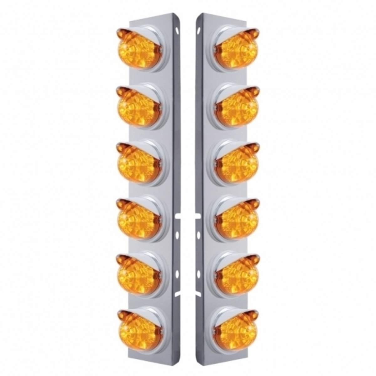 SS Front Air Cleaner Bracket With 12X 17 LED Reflector Watermelon Lights & Visors For Peterbilt-Amber LED & Lens