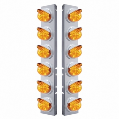 SS Front Air Cleaner Bracket With 12X 17 LED Reflector Watermelon Lights & Visors For Peterbilt-Amber LED & Lens