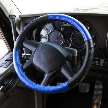 18" Carbon Fiber Pattern Steering Wheel Cover - Blue Stitching