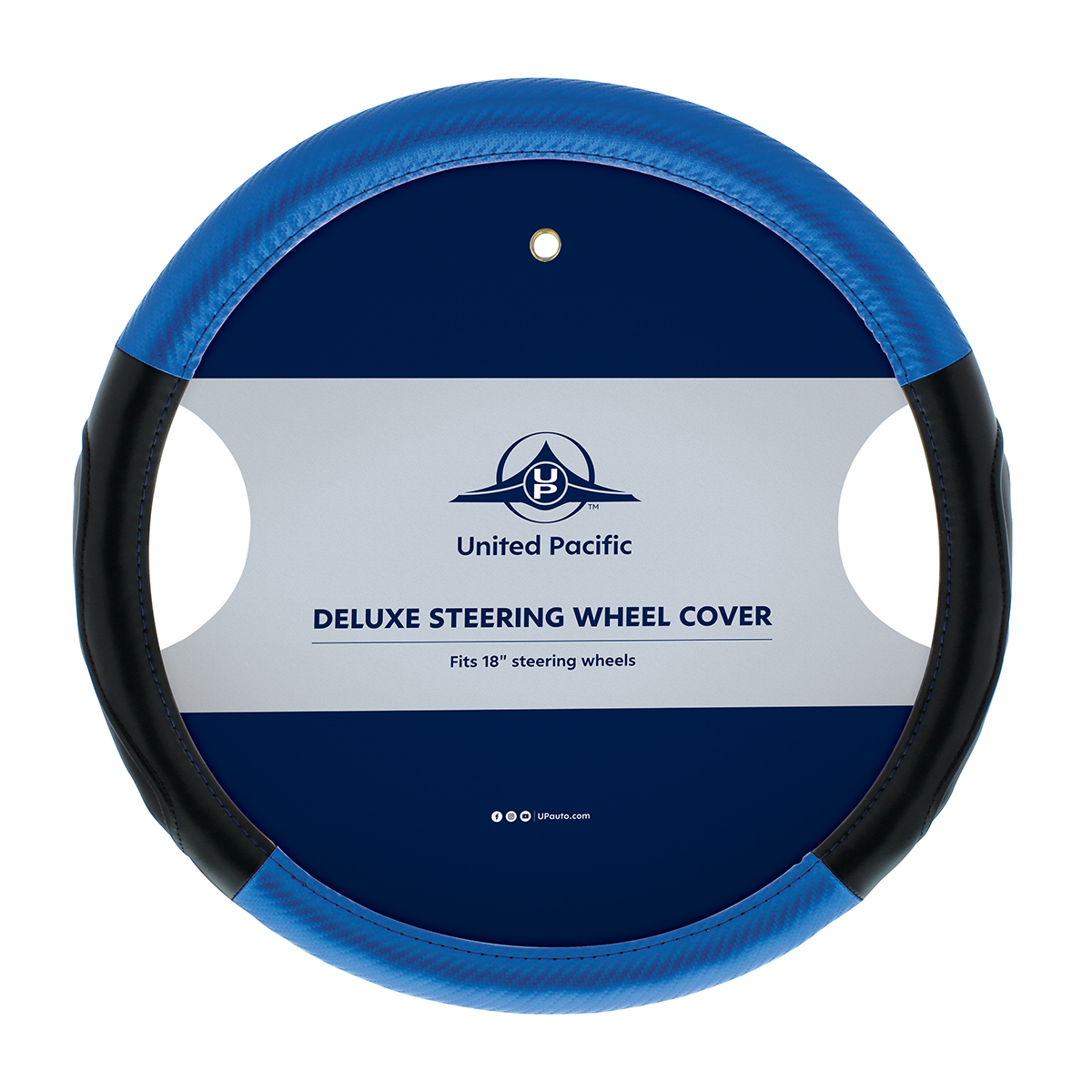 18" Carbon Fiber Pattern Steering Wheel Cover - Blue Stitching