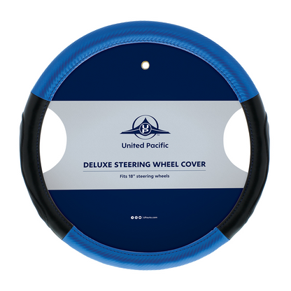 18" Carbon Fiber Pattern Steering Wheel Cover - Blue Stitching