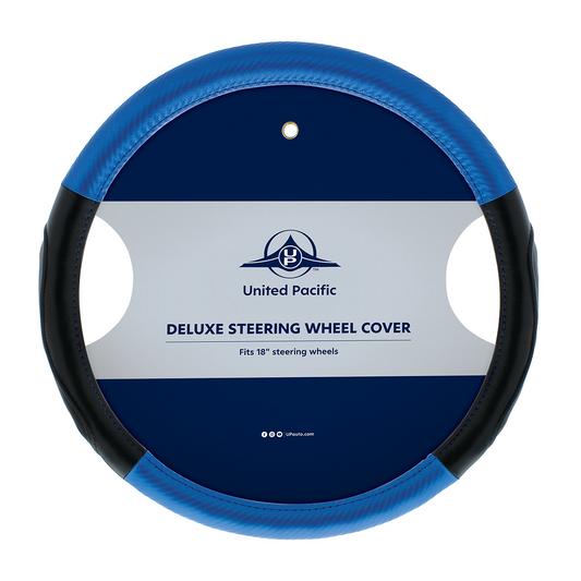 18" Carbon Fiber Pattern Steering Wheel Cover - Blue Stitching
