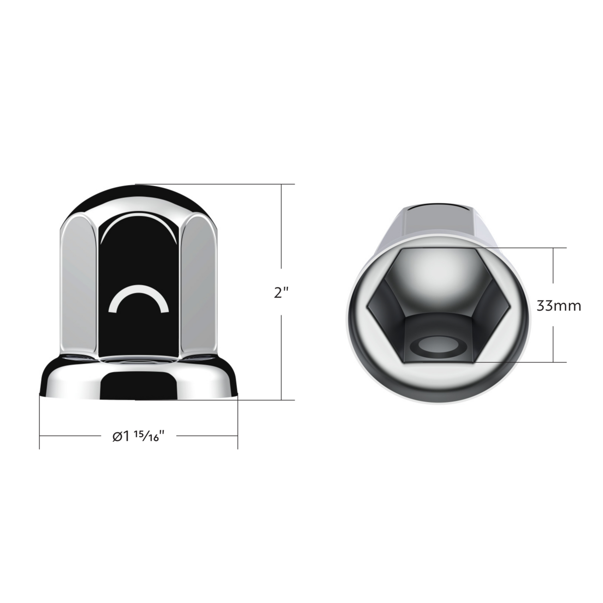 33mm X 2" Chrome Steel Standard Nut Cover With Flange
