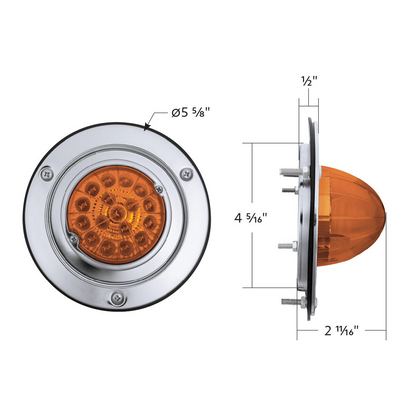 17 LED Dual Function Watermelon Reflector Light Sleeper Bunk Kit With 304 SS Bezel-Amber LED/Amber Lens