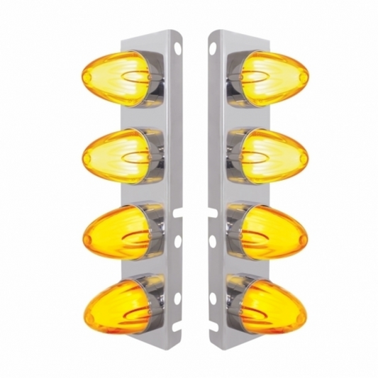 SS Front Air Cleaner Bracket With 8X 9 Amber LED Dual Function Watermelon GloLight For Peterbilt-Amber Lens
