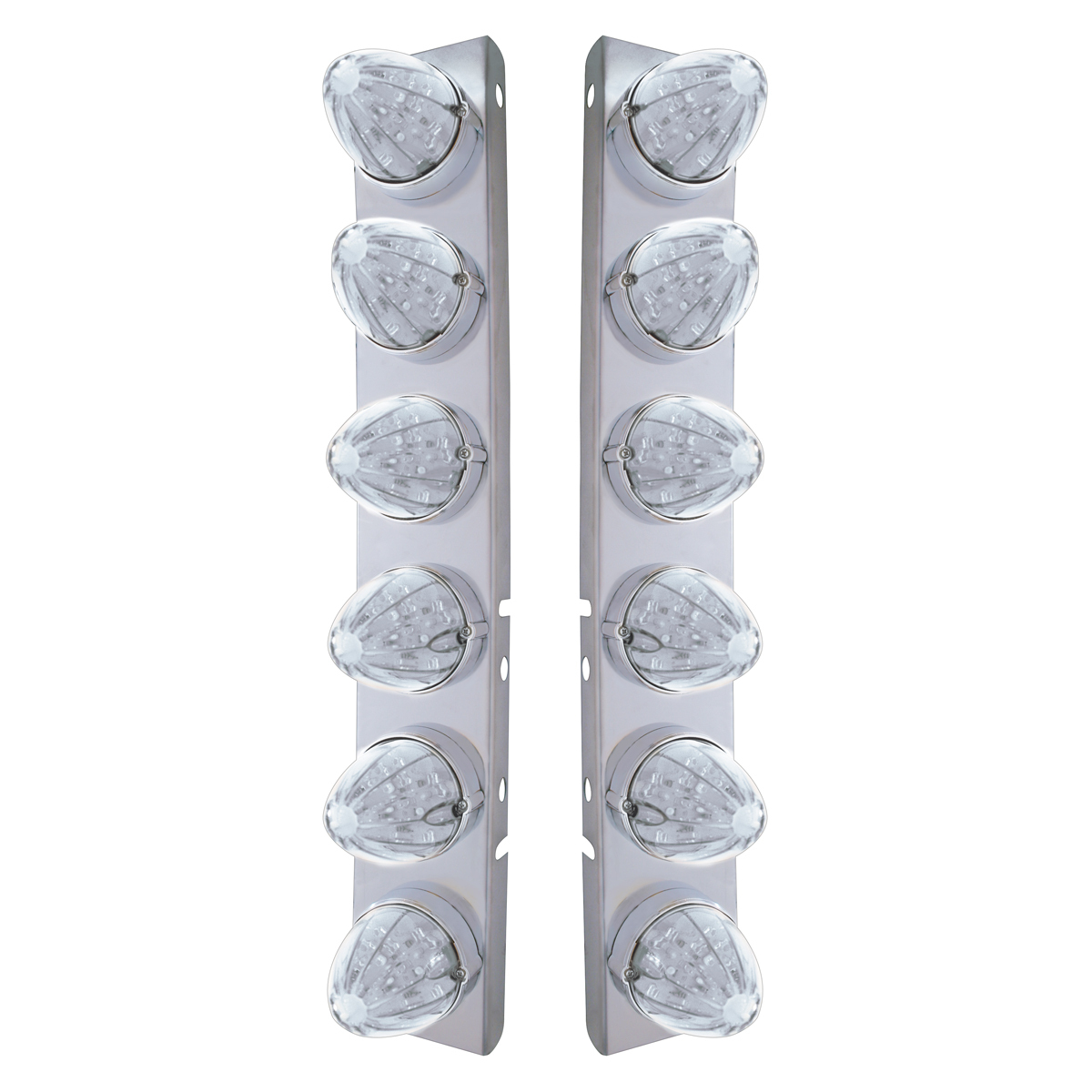 SS Front Air Cleaner Bracket With 12X 19 LED Watermelon Lights & Bezels For Peterbilt-Amber LED/Clear Lens