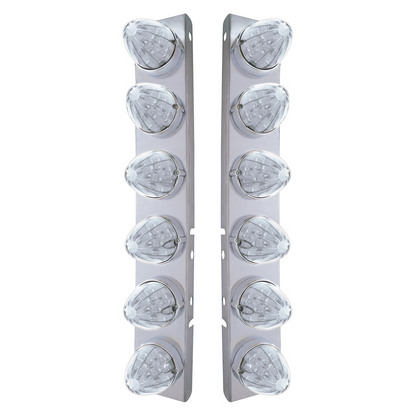 SS Front Air Cleaner Bracket With 12X 19 LED Watermelon Lights & Bezels For Peterbilt-Amber LED/Clear Lens