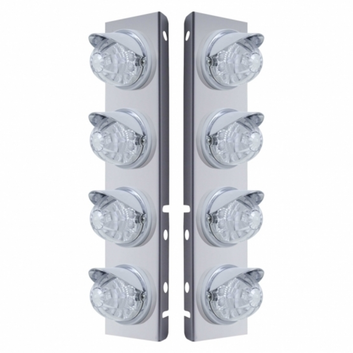 SS Front Air Cleaner Bracket With 8X 17 LED Reflector Watermelon Lights & Visors For Peterbilt-Amber LED/Clear Lens