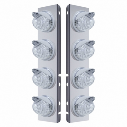 SS Front Air Cleaner Bracket With 8X 17 LED Reflector Watermelon Lights & Visors For Peterbilt-Amber LED/Clear Lens
